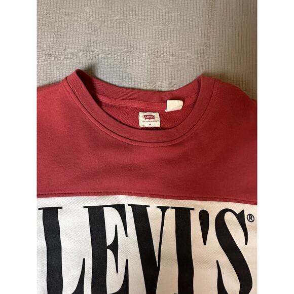 Levi’s Men Medium Red & White Logo Sweatshirt Crewneck Pullover Retro Style - Picture 5 of 9